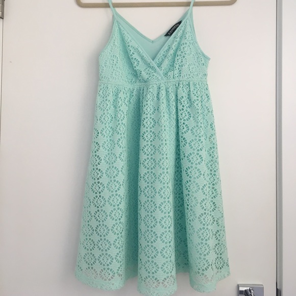 Express Turquoise Eyelet Empire Waist Dress - Picture 1 of 4